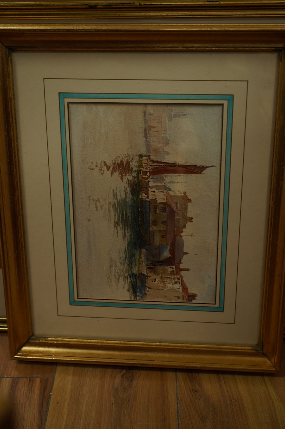 Four early 20th century and later watercolours, to include one by Sam Garratt, Riverscape and a French School watercolour, View of an archway, largest 38 x 25cm. Condition - fair